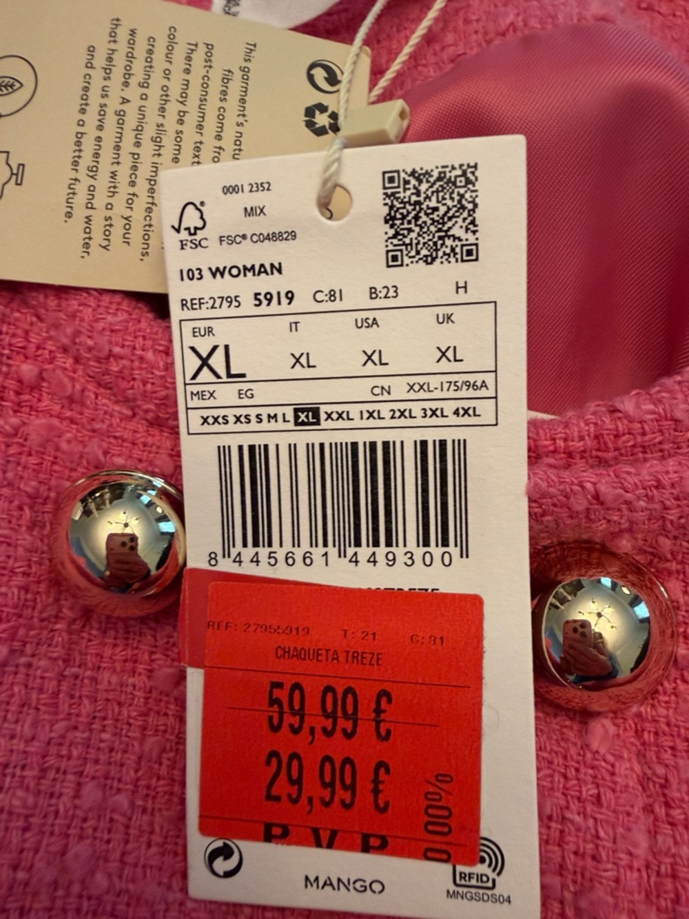 Mango Hot Pink Tweed Double-Breasted Jacket - Picture 10 of 11